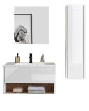 Badm�bel Set Glide in wei� Hochglanz und Eiche mit Waschbecken und LED Beleuchtung 120 x 190 cm