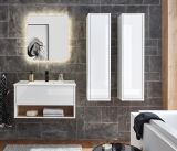 Badm�bel Set Glide in wei� Hochglanz und Eiche mit Waschbecken und LED Beleuchtung 160 x 190 cm