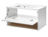 Badm�bel Set Glide in wei� Hochglanz und Eiche mit Waschbecken und LED Beleuchtung 160 x 190 cm