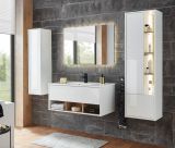 Badm�bel Set Glide in wei� Hochglanz und Eiche mit Waschbecken und LED Beleuchtung 100 x 190 cm