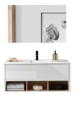 Badm�bel Set Glide in wei� Hochglanz und Eiche mit Waschbecken und LED Beleuchtung 100 x 190 cm