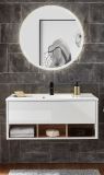 Badm�bel Set Glide in wei� Hochglanz und Eiche mit Waschbecken und LED Beleuchtung 100 x 190 cm