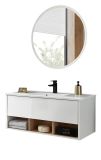 Badm�bel Set Glide in wei� Hochglanz und Eiche mit Waschbecken und LED Beleuchtung 100 x 190 cm