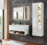Badm�bel Set Glide in wei� Hochglanz und Eiche mit Waschbecken und LED Beleuchtung 155 x 190 cm