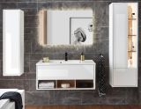 Badm�bel Set Glide in wei� Hochglanz und Eiche mit Waschbecken und LED Beleuchtung 195 x 190 cm