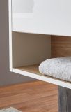 Badm�bel Set Glide in wei� Hochglanz und Eiche mit Waschbecken und LED Beleuchtung 195 x 190 cm