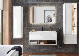 Badm�bel Set Glide in wei� Hochglanz und Eiche mit Waschbecken und LED Beleuchtung 195 x 190 cm