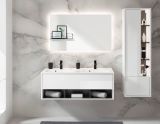 Badezimmer Hochschrank Glide in wei� Hochglanz und grau inkl. Beleuchtung 45 x 150 cm