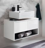 Waschbeckenunterschrank Glide in wei� Hochglanz und grau 80 cm