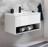 Waschbeckenunterschrank MIT Waschbecken Glide in wei� Hochglanz und grau 80 cm