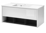 Waschbeckenunterschrank MIT Waschbecken Glide in wei� Hochglanz und grau 100 cm