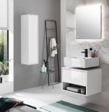 Badm�bel Set 3-teilig Glide in wei� Hochglanz und grau mit LED Beleuchtung 100 x 190 cm