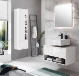 Badm�bel Set 3-teilig Glide in wei� Hochglanz und grau mit LED Beleuchtung 135 x 190 cm