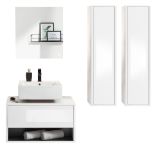 Badm�bel Set 4-teilig Glide in wei� Hochglanz und grau mit LED Beleuchtung 160 x 190 cm