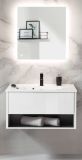 Badm�bel Set Glide in wei� Hochglanz und grau mit Waschbecken und LED Beleuchtung 80 x 190 cm