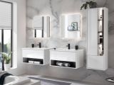 Badm�bel Set Glide in wei� Hochglanz und grau mit Waschbecken und LED Beleuchtung 80 x 190 cm