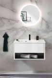 Badm�bel Set Glide in wei� Hochglanz und grau mit Waschbecken und LED Beleuchtung 80 x 190 cm