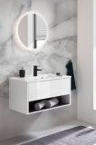 Badm�bel Set Glide in wei� Hochglanz und grau mit Waschbecken und LED Beleuchtung 80 x 190 cm