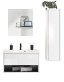 Badm�bel Set Glide in wei� Hochglanz und grau mit Waschbecken und LED Beleuchtung 120 x 190 cm