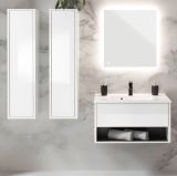 Badm�bel Set Glide in wei� Hochglanz und grau mit Waschbecken und LED Beleuchtung 160 x 190 cm