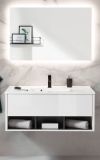 Badm�bel Set Glide in wei� Hochglanz und grau mit Waschbecken und LED Beleuchtung 100 x 190 cm