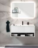 Badm�bel Set Glide in wei� Hochglanz und grau mit Waschbecken und LED Beleuchtung 100 x 190 cm