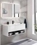 Badm�bel Set Glide in wei� Hochglanz und grau mit Waschbecken und LED Beleuchtung 100 x 190 cm