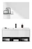 Badm�bel Set Glide in wei� Hochglanz und grau mit Waschbecken und LED Beleuchtung 100 x 190 cm