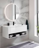 Badm�bel Set Glide in wei� Hochglanz und grau mit Waschbecken und LED Beleuchtung 100 x 190 cm