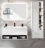 Badm�bel Set Glide in wei� Hochglanz und grau mit Waschbecken und LED Beleuchtung 155 x 190 cm