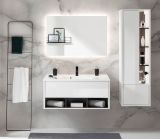 Badm�bel Set Glide in wei� Hochglanz und grau mit Waschbecken und LED Beleuchtung 155 x 190 cm