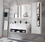 Badm�bel Set Glide in wei� Hochglanz und grau mit Waschbecken und LED Beleuchtung 155 x 190 cm