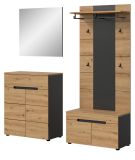 Garderobe Set 4-teilig Cooper in Artisan Eiche und grau 175 cm, Soft-Close