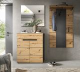 Garderobe Set 3-teilig Cooper in Artisan Eiche und grau 175 cm, Soft-Close