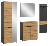Garderobe Set 4-teilig Cooper in Artisan Eiche und Basalt Grau 220 cm, Soft-Close