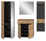 Garderobe Set 4-teilig Cooper in Artisan Eiche und Basalt Grau 220 cm, Soft-Close