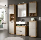 Badezimmer Kommode Shawn in Sand Kashmir und Evoke Eiche Badschrank 37 x 88 cm