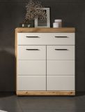 Badezimmer Kommode Shawn in Sand Kashmir und Evoke Eiche Badschrank 74 x 88 cm