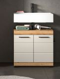 Waschbeckenunterschrank Shawn in Sand Kashmir und Evoke Eiche Badezimmer Unterschrank 60 cm