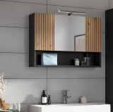 Badezimmer Spiegelschrank Livia in Artisan Eiche und grau Badschrank 3-t�rig 80 x 55 cm