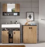Badezimmer Spiegelschrank Livia in Artisan Eiche und grau Badschrank 3-t�rig 80 x 55 cm