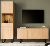 Wohnwand Breda in Stone Eiche Wohnkombination 2-teilig 220 cm, mit Push-to-Open