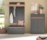 Garderobe Set 4-teilig Center in grau matt und Wotan Eiche Garderobenkombination 195 x 200 cm