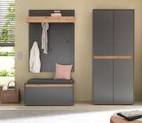 Garderobe Set 4-teilig Center in grau matt und Wotan Eiche Garderobenkombination 195 x 200 cm