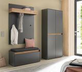 Garderobe Set 4-teilig Center in grau matt und Wotan Eiche Garderobenkombination 195 x 200 cm
