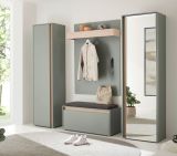 Garderobenschrank Center in Salbei und Barista Eiche Flurschrank mit Spiegel 60 x 200 cm