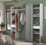 Parisot Kleiderschrank Nivo in Wei� und Grau Mehrzweckschrank mit Vorhang 198 x 203 cm