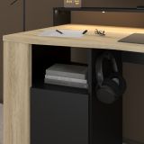 Gamingtisch Meta in Eiche und schwarz Gamer Schreibtisch inkl. LED mit Farbwechsel 152 cm