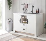 K�chenschrank Rovola in wei� Pinie Landhaus K�che Unterschrank f�r Sp�le oder Kochfeld 129 cm, Soft-Close
