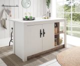 K�chentheke Rovola in wei� Pinie Landhaus K�cheninsel freistehend 161 x 90 cm, Soft-Close